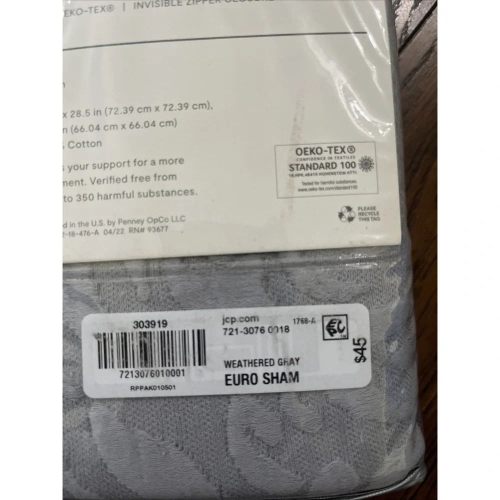 Liz Claiborne Felicity 1 Euro Sham Cotton Weathered Gray NEW